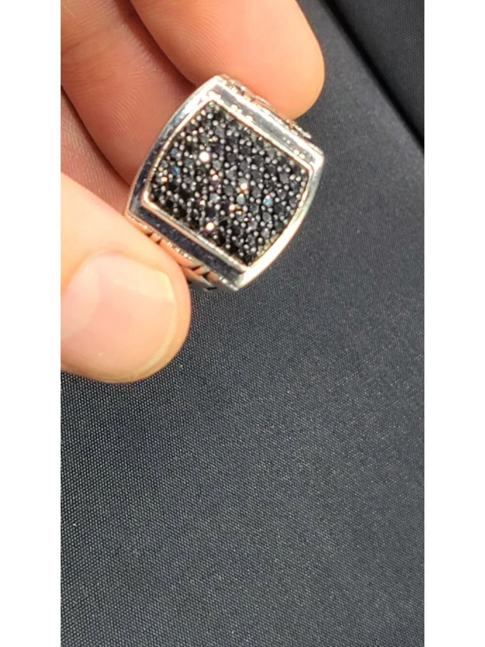 MGW Men's Black Sapphire Pavé Sterling Silver Ring Size 9 17g 2ct